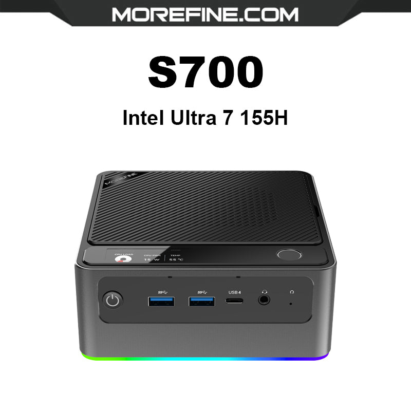 MOREFINE S700 Intel Ultra 7 Mini PC with Fingerprint Unlocking and Colorful RGB Light